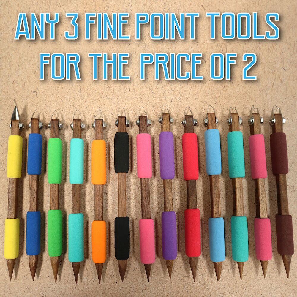 All Fine Point Carving Tolls lined up with text above them that reads "Choose any 3 for the price of 2"