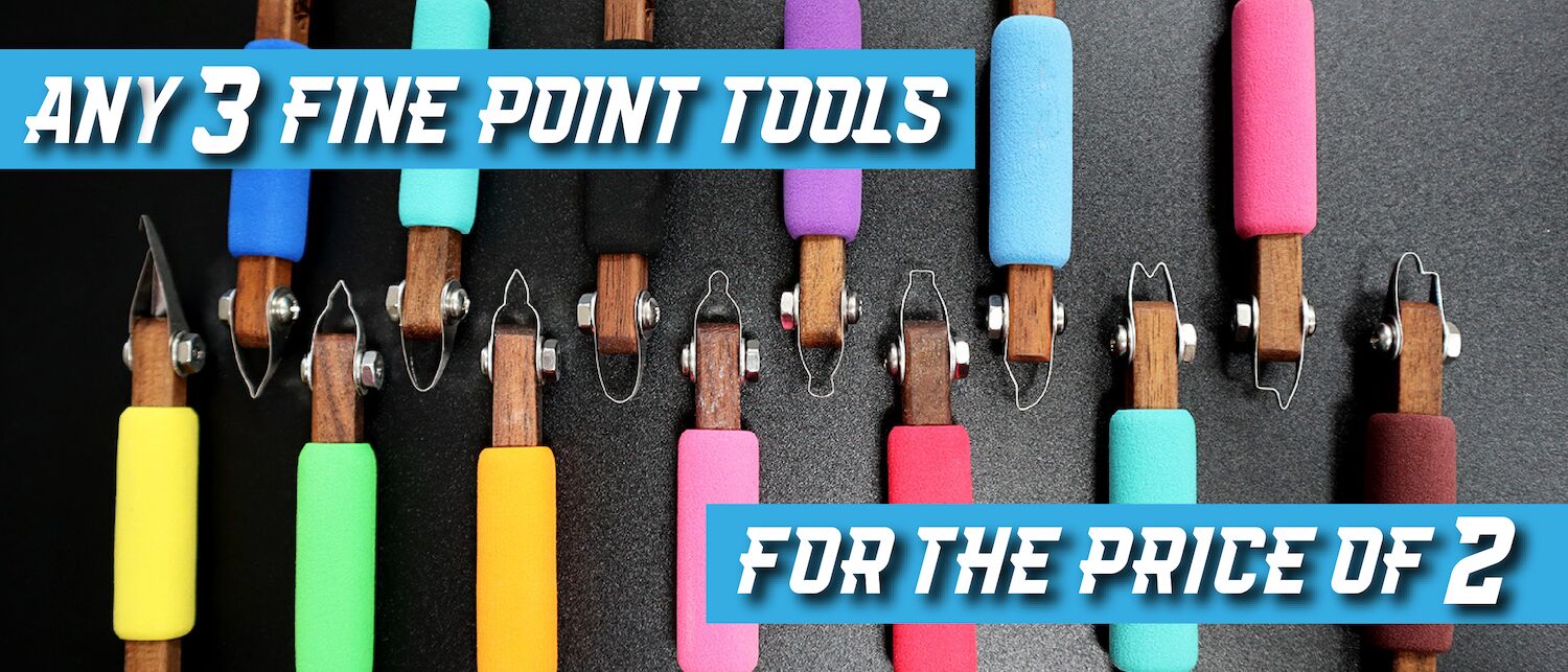 All Fine Point Carving Tolls lined up with text above them that reads "Choose any 3 for the price of 2"