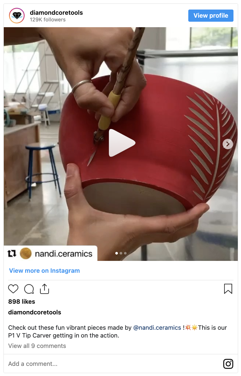 Instagram video of a bowl being carved with the P1 Curved V Tip Carving Tool