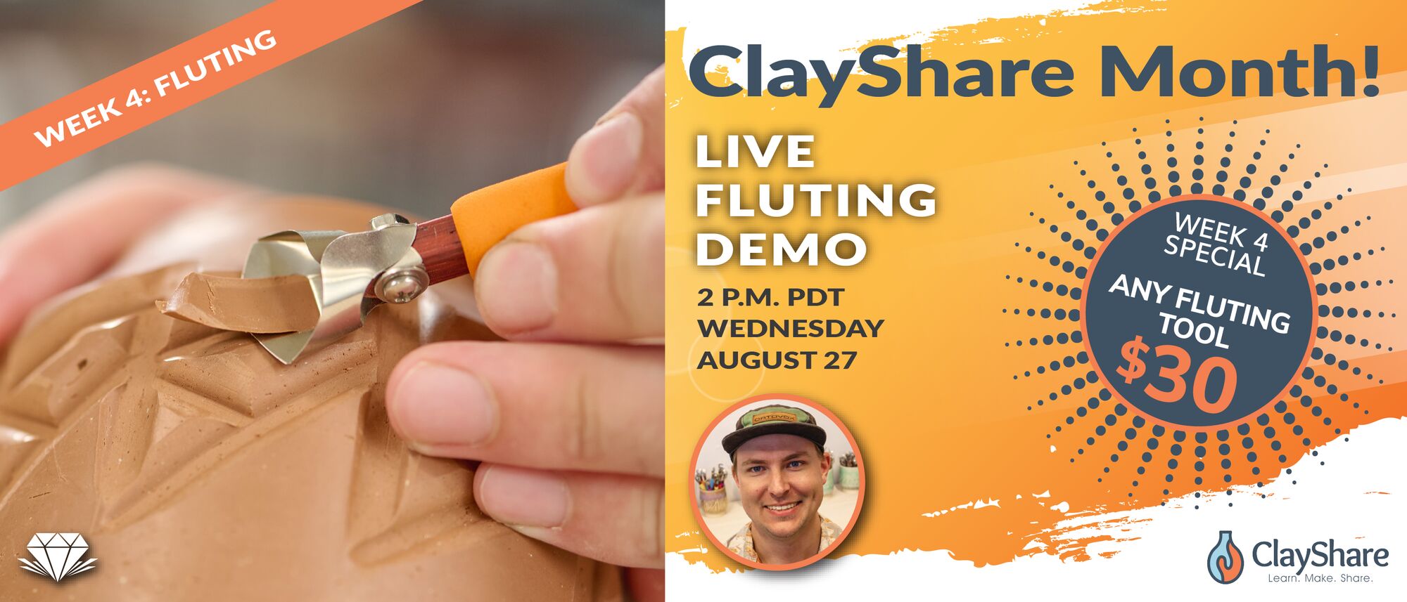 Join us for a live flting demo during CLayShare week 4! Get any fluting tool for $30