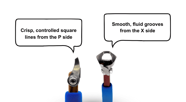 Crisp, controlled square lines from the P side     |      Smooth, fluid grooves from the X side