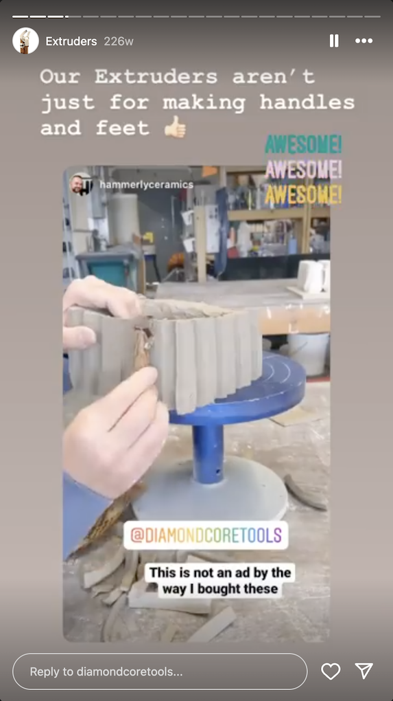 DCT instagram stories about their extruder tools.