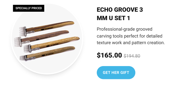 Echo Groove 3 mm U Set 1     Professional-grade grooved carving tools perfect for detailed texture work and pattern creation.     Now $165.00      GET HER GIFT